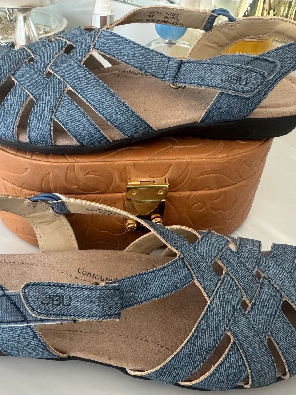 JBU Women's Denim Woven Slingback Sandals - Blue US 8.5M